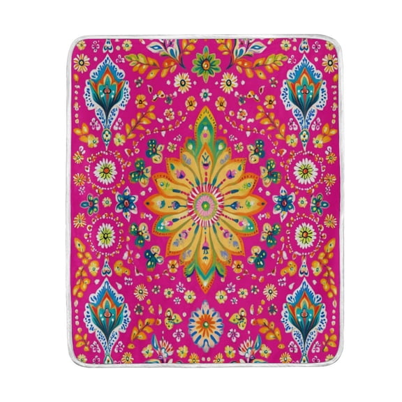 Blankets 60" × 80" Soft and Breathable Bed Blankets Customized Fluffy Throw Blankets for Bed Couch Sofa Virbant Indian Patterns