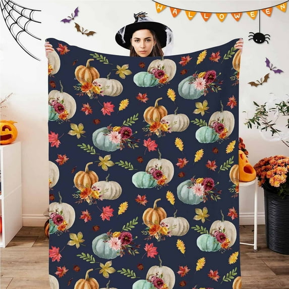 Blankets Up to 70% Off Hwkond Flannel Blanket Pumpkin Maple Leaves Pattern Printed Cover Blanket Nap Blanket Travel Portable Quilt(Multicolor,150x200cm)