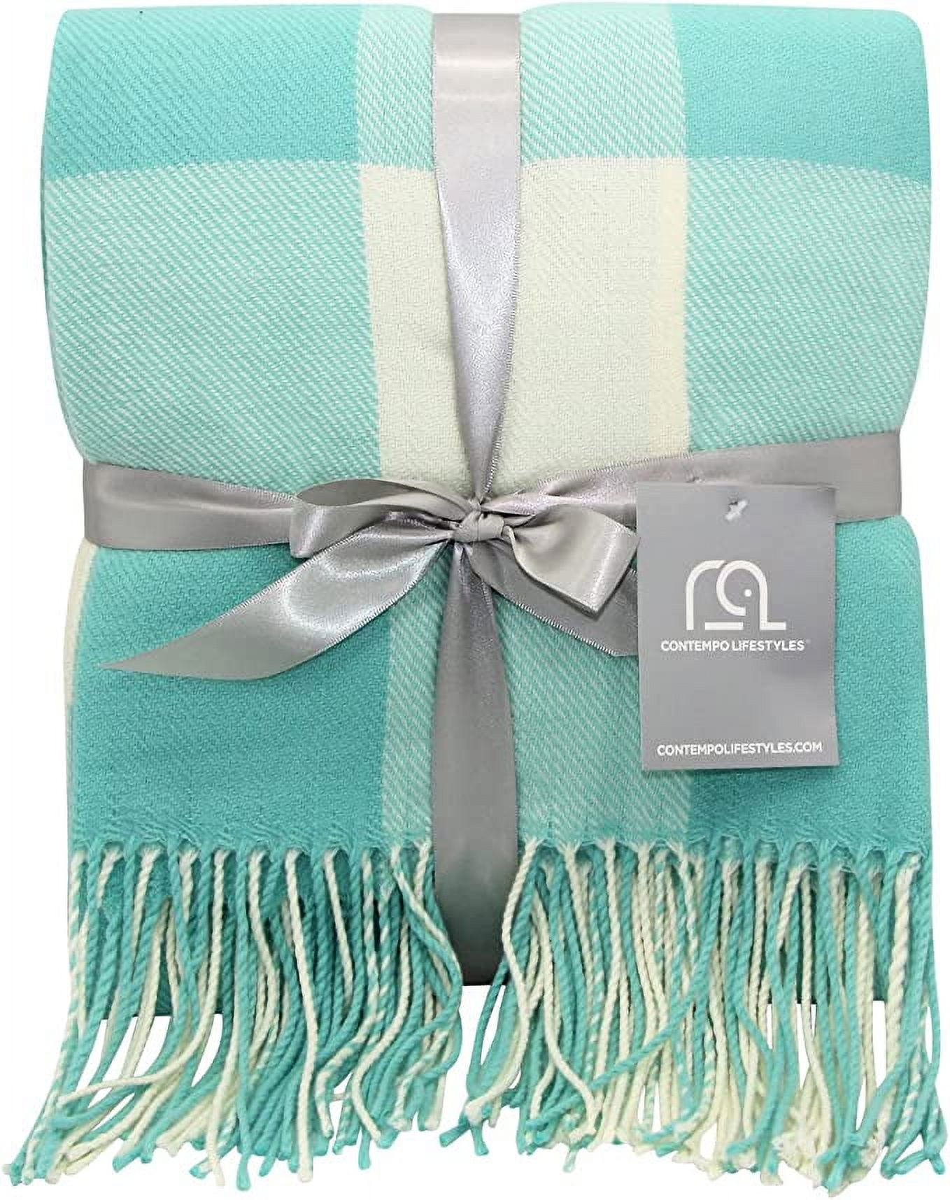 Blankets - Buffalo Plaid Throw Blanket - Decorative Classic Blanket - Comfortable and Ultra-Soft - Lightweight & Indoor Outdoor Blanket - (Aqua/Ivory)