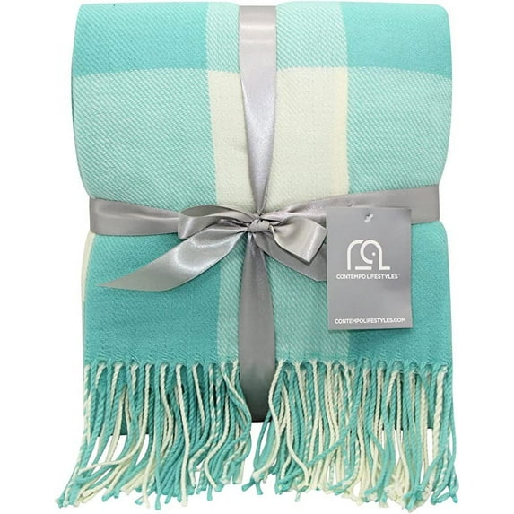 Blankets - Buffalo Plaid Throw Blanket - Decorative Classic Blanket - Comfortable and Ultra-Soft - Lightweight & Indoor Outdoor Blanket - (Aqua/Ivory)
