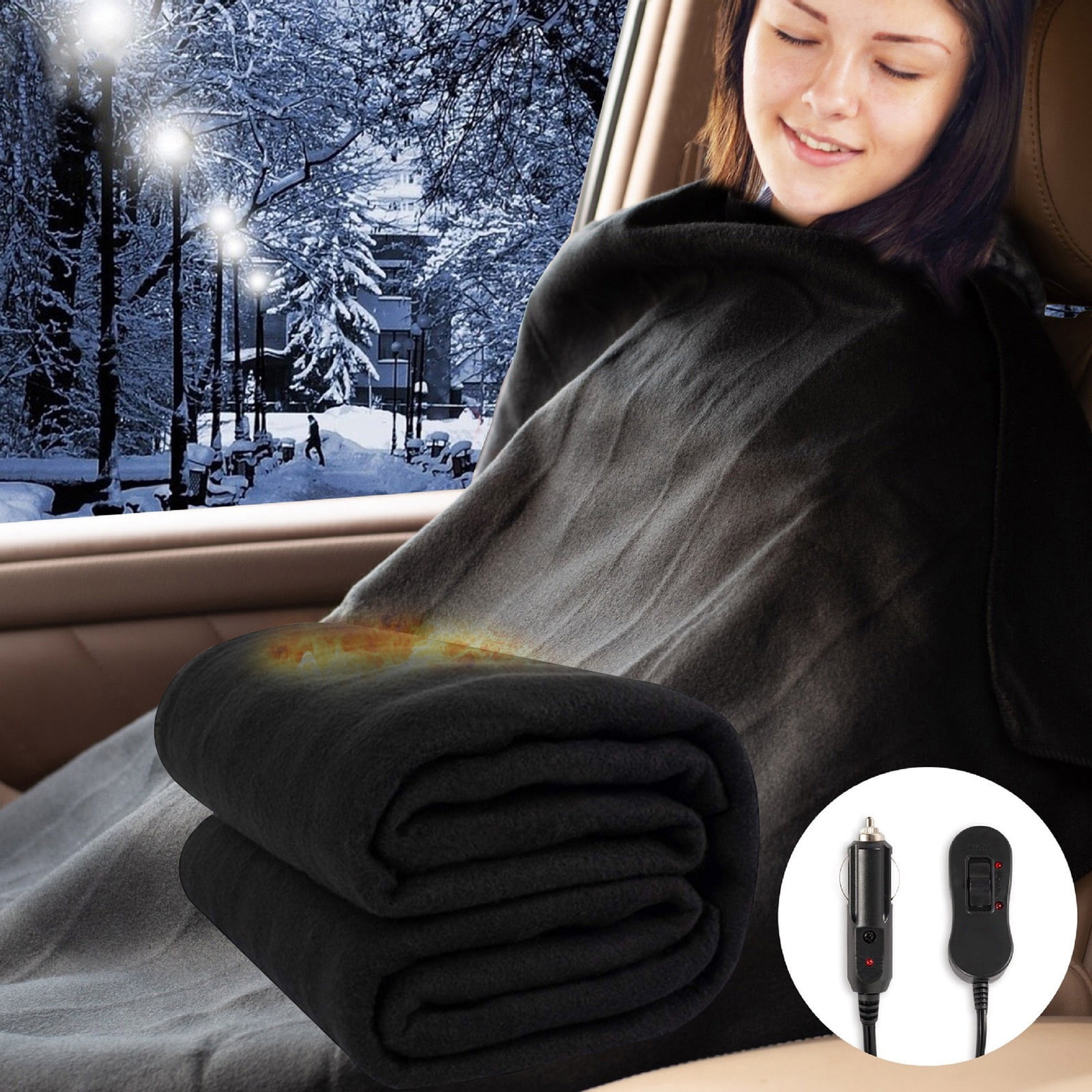 Blankets,Car Electric Blanket 12V Electric Heated Travel Blanket 3