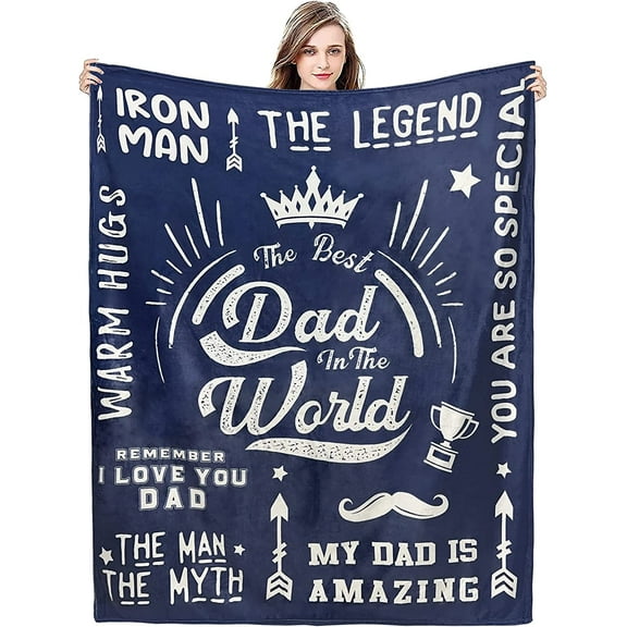 Blankets Flannel Throw Christmas Birthday Gift for Dad Printed from Daughter Son The Best Dad Ever Snuggle Couch Living Room Decor Blue 60"x80"