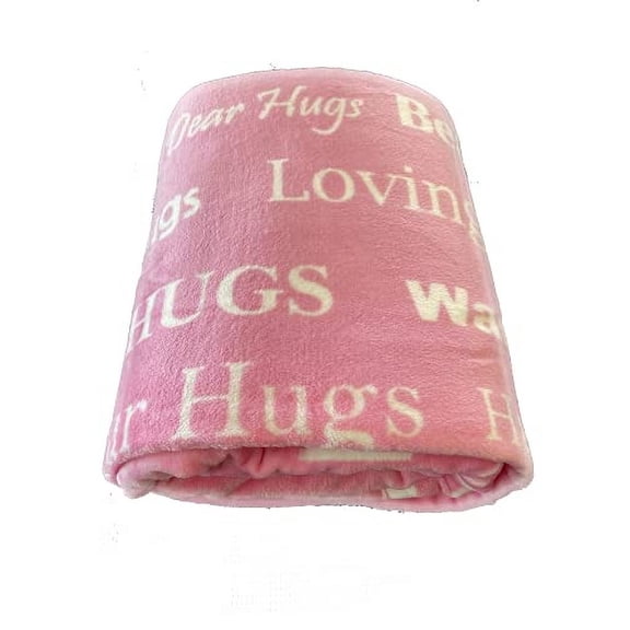BlankieGram “Hugs” Plush Throw Blanket- Inspired Gift Ideas for The Entire Family, Comfort Gifts, Pink