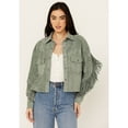 thumbnail image 1 of Blanknyc Women's Faux Suede Fringe Jacket Green Medium  US, 1 of 4
