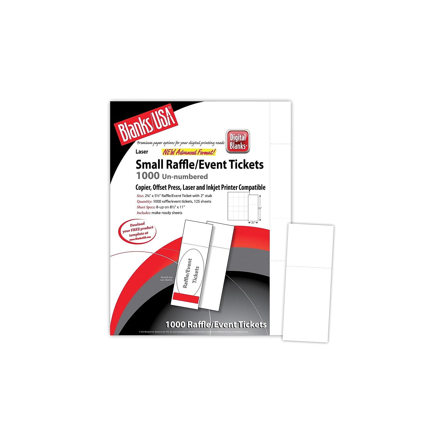 Blanks/USA 2 1/8" x 5 1/2" Digital Index Cover Event Ticket White 125/Pack (LTN810X9WH)