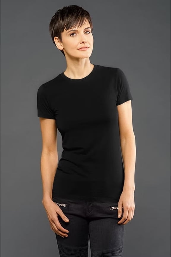 Blanks+ Women's Fine Jersey Short Sleeve Tee, Ultra Soft Cotton, S-2XL, Black, White, Navy, Gray