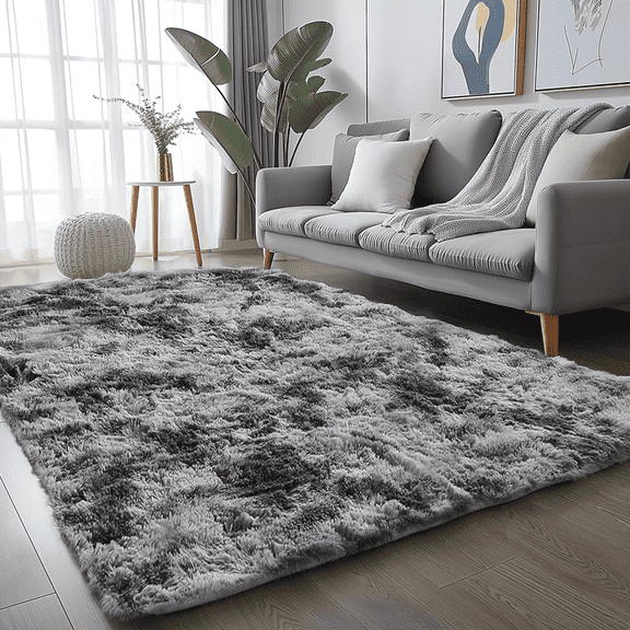 Blarity Area Rugs for Living Room, 3x5 Area Rugs for Bedroom, Soft Fluffy Rug with Anti-Skid Backing for Indoor Home Floor, Room Decor Carpet, Tie-dyed Black & Grey