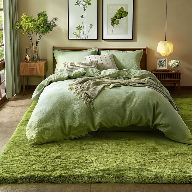Blarity Area Rugs for Living Room, 8x10 Area Rugs for Bedroom, Soft Fluffy Rug with Anti-Skid Backing for Indoor Home Floor, Room Decor Carpet, Green