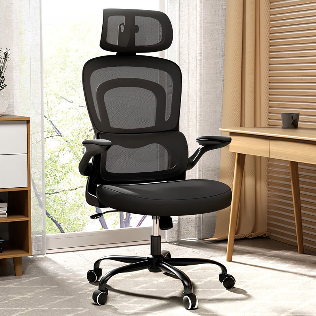 BRTHORY Office Chair Height-Adjustable Ergonomic Desk Chair with Lumbar Support, Breathable Mesh Computer Chair High Back Swivel