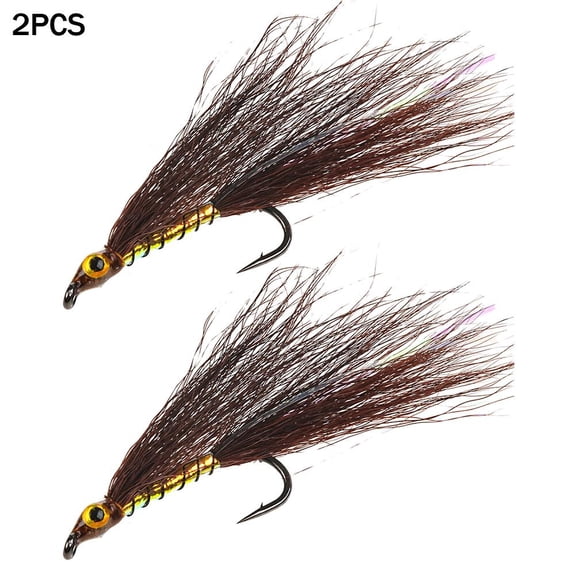 Blarkrus 2 Pack Fishing Lures 2pcs Fly, Deceiver Fly Pattern with Fly Design, for Saltwater Fly Fishing for Tarpon and Dogfish, Brown