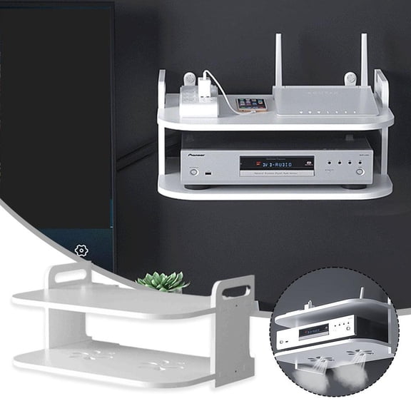 Blarkrus 2 Tier White Floating Wall Mot Shelf For DVD Player Game Box ole-