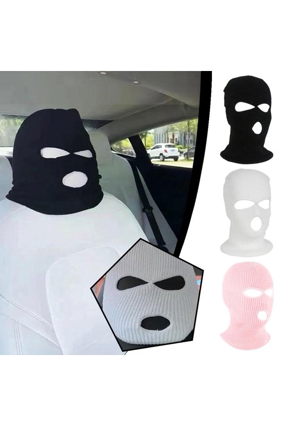 2pcs White Winter Warm Headgear Headgear Three-Hole Woolen Hat Windproof Cold-Proof Thickened Mask Full Face Hat