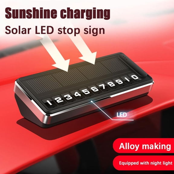 Blarkrus Black Temporary Parking Sign Solar Charging Led Light Digital Moving Car Sign Luminous Technology Telephone Moving Car Card