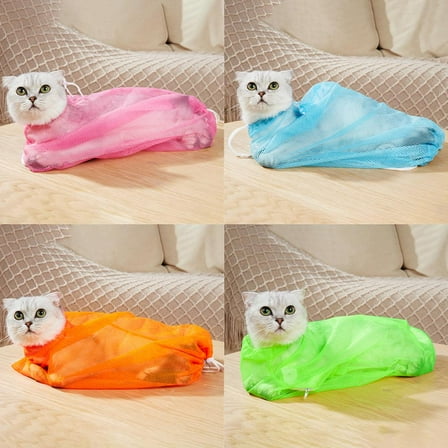 Blarkrus Cat Bathing Mesh Bag Adjustable For Pet Nail Trimming Anti Inject Bit