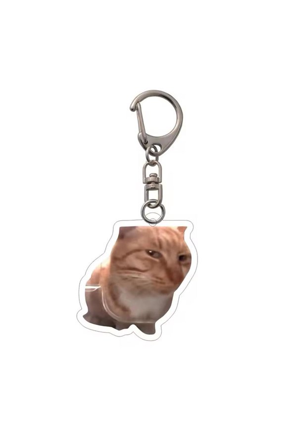 Cat Face Keychain 1 Piece, Funny Meme Expression Design, for Backpack Pendant Decoration Setup and Daily Use, White