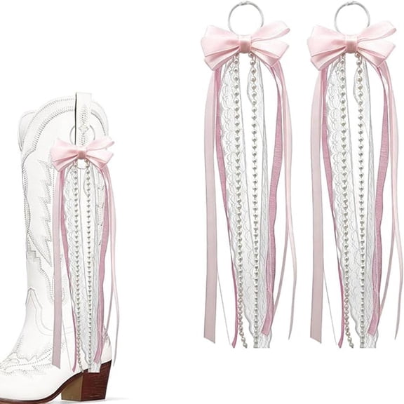 Blarkrus Cowboy Boot Ribbon Decor 1 Pair Lace, Diy Boot with Tassel, for Western Boot Accessories Setup and Daily Use, Pink