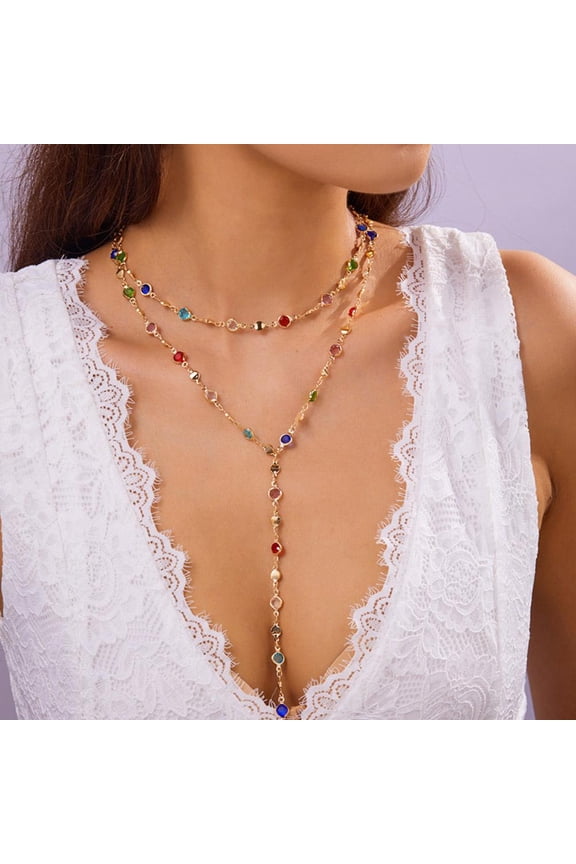 Double-layered Square Bead Long Necklace Set Sweater Chain Fashion Te