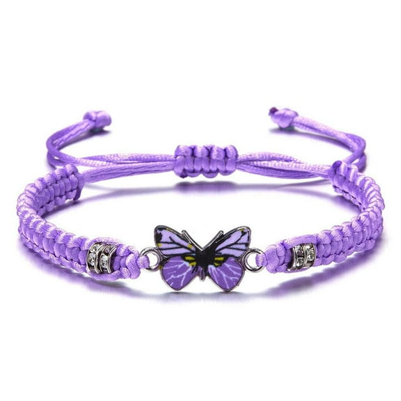 Blarkrus Handmade Butterfly Bracelets Rhinestone Woven Rope Adjustable C