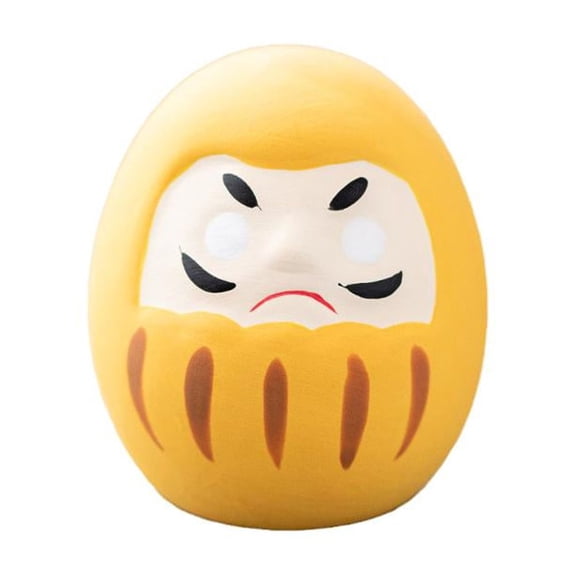 Blarkrus Japanese Ceramic Daruma Doll 4.5 X, Self-Righting Tumbler Design, for Home Decor Shelf Display Setup and Daily Use, Yellow