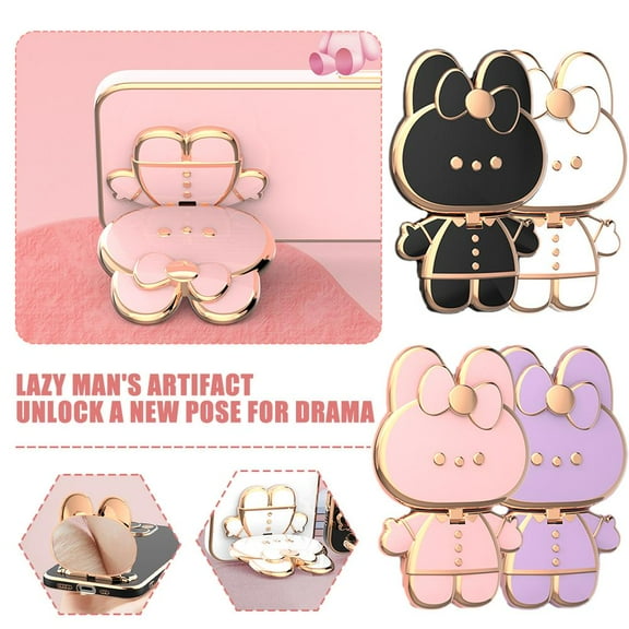 Blarkrus Pink Cartoon Cat Back Sticker Mobile Phone Holder Mobile Phone Decoration Selfie Props Atmosphere Portable Makeup Mirror Cartoon Cat