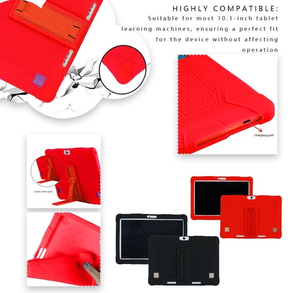 Blarkrus Red 10.1 Inch Tablet Computer Learning Machine Universal Silicone Cover Anti-Drop Shockproof With Bracket Silicone Protective Cover Soft Plastic Shell