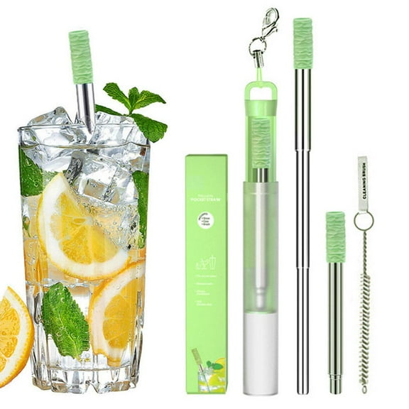 Blarkrus Reusable Telescopic Straw Portable Drinking Straw Set Brush Cleaning W/