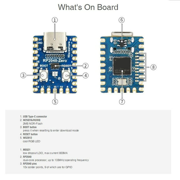 Blarkrus Rp2040-Zero For Raspberry Pi Rp2040-Zero Microcontroller Pico Development Board Rp2040 Dual-Core Processor