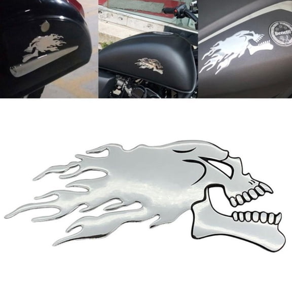 Blarkrus Silver 3d Flame Skull Decal Soft Adhesive Sticker Universal Pattern Suitable For Car Motorcycle Fuel Tank Electric Vehicle Logo