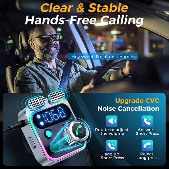 Blarkrus Silver Car Fast Charging Clear Call 48w Dual Microphone Car Bluetooth Transmitter Mobile Phone Car Charger