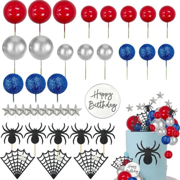 Blarkrus Spider Cake Decorations Kit, Spider Web and Man Themed Cupcake Toppers, for Birthday Party Cake Decorating Setup, Multicolor, 1set