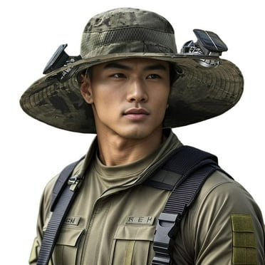 Blarkrus Sun Outdoor Large Brim Polyester Hat with Rechargeable Fans