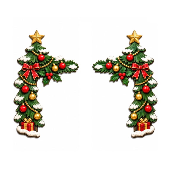 Blasgw 2 Pack Christmas Door Frame Corner Decor, Wooden Christmas Tree Corner Accents with Ornaments & Gifts for Doorway Window, Holiday Party Decoration