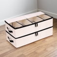 thumbnail image 1 of Blasgw 2pcs Foldable Compartment Shoe Box Storage Bag Thick Cloth Transparent Storage Box Beige, 1 of 3
