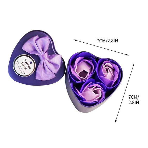 Blasgw 3 Roses Soap Flower Tin Box Valentines Day Gift Purple