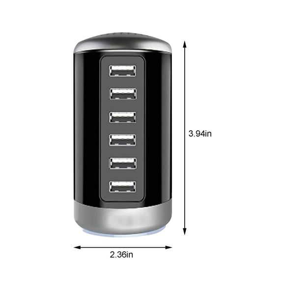 Blasgw 6 USB Smart Fast Charger 6A Multi-port USB Cylindrical Charger,applicable To Android And IOS Mobile Phones, MP3/MP4, Cameras, Tablets,etc. Fast Charging Socket Black