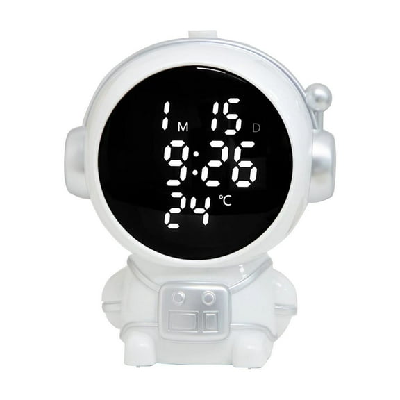 Blasgw Astronaut Cub Electronic Alarm Clock Featuring Adjustable Night Mode And Real-Time Indoor Temperature Monitoring For Added Convenience And Comfort Silver