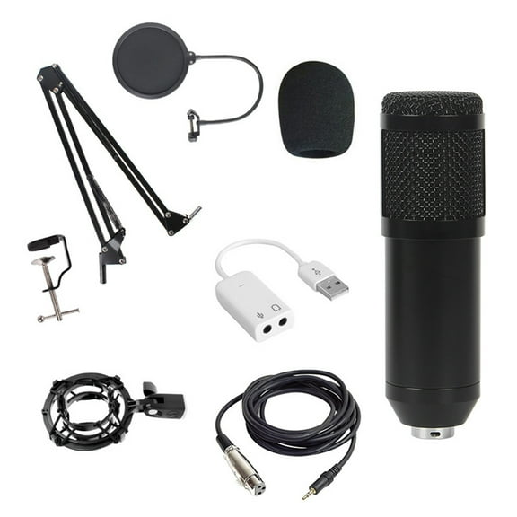 Blasgw BM800 Condenser Microphone USB Sound Card Set Bracket Blowout Proof Recording Live Game Karaoke Broadcasting Special Equipment Multifunctional Wired Microphone Black