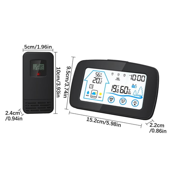 Blasgw Backlit Screen Button Wireless Indoor And Outdoor Temperature And Humidity Meter Digital Display Electronic Gas Wall Clock Black