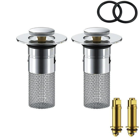 Blasgw Bathroom Sink Stopper with Removable Hair Catcher Universal Basin Sink Plug, Stainless Steel Filter Basket, Fits 1.02"-1.2" Drain Holes, Spring-Loaded Pop-Up Design for Easy Use Cleaning D