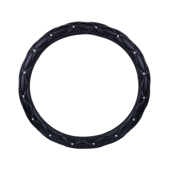 Blasgw Car Steering Wheel Cover With Diamonds Leather Four Seasons General Non-slip Fashion Cute Car Interior Steering Wheel Cover Black