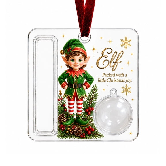 Blasgw Christmas Elf Acrylic Cash & Candy Ornament – Creative Money Holder Hanging Decoration with "Packed with a Little Christmas Joy" Slogan for Christmas Tree & Stocking Stuffers