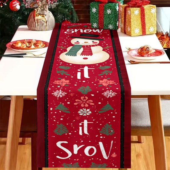 Blasgw Christmas Long Border Table Runner, Linen Festive Dining Table Decoration, Reusable Washable Holiday Table Cloth Ornament, Stylish Party Layout Decor C