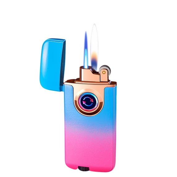 Blasgw Cool Lighters, Fire Gas Lighter Blue Flame Inflatable Windproof Double Torch Lighter Accessories Men's Gift Pink