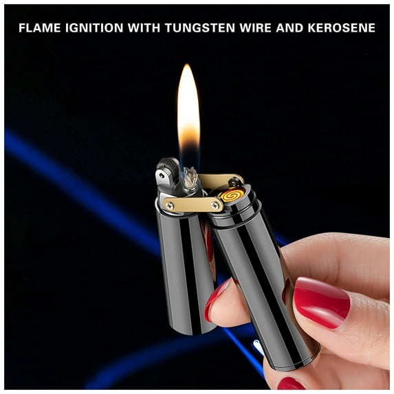 Blasgw Creative Oil Electric Dual Grinding Wheel Kerosene Lighter Lighter Black