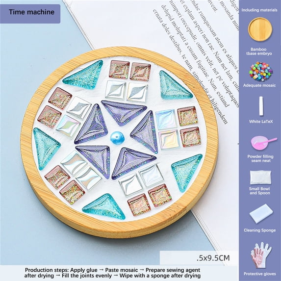 Blasgw DIY Craft Mosaic Tile Set for Wooden Cup Mats with Mixed Colors and Complete Toolkit, Perfect Gift and Creative Activity for Children and Beginners blue