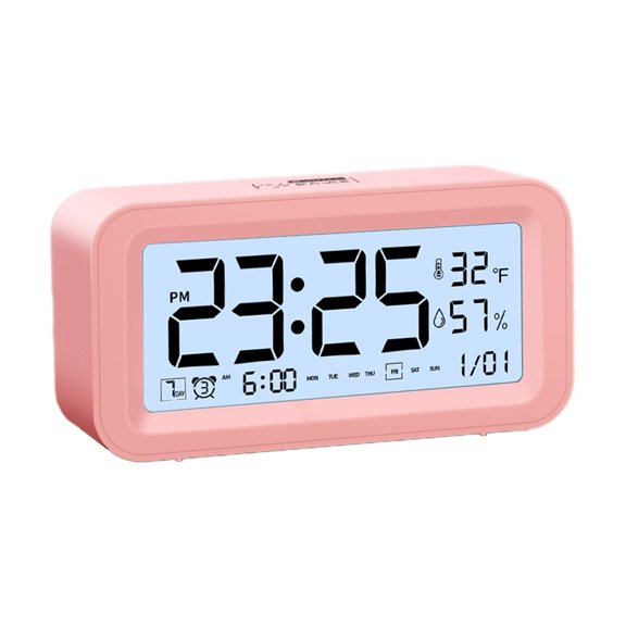 Blasgw Digital Electronic Clock LED Display Electronic Clock Stereo Digital Display Snooze Alarm Clock 12/24H Change Countdown Time Pink