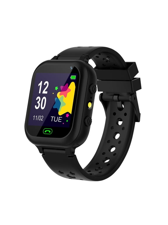 Kids Smart Watch For Boys Girls Ages 3-12 With Games Video Camera Music Player Call 12/24 Hour Clock Flashlight Calculator HD Touchscreen Black