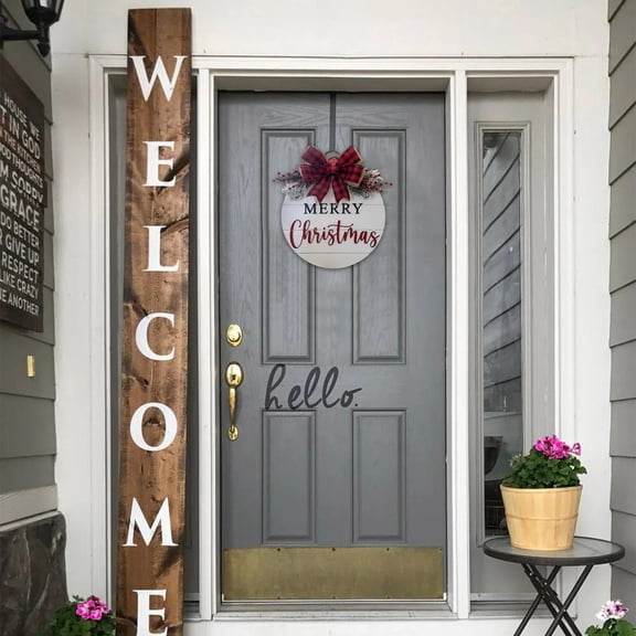 Blasgw Merry Christmas Wreath Front Door Hanging Sign Christmas Decor Rustic Wooden Christmas Ornament For Vacation Home Porch Window Wall Indoor Outdoor A