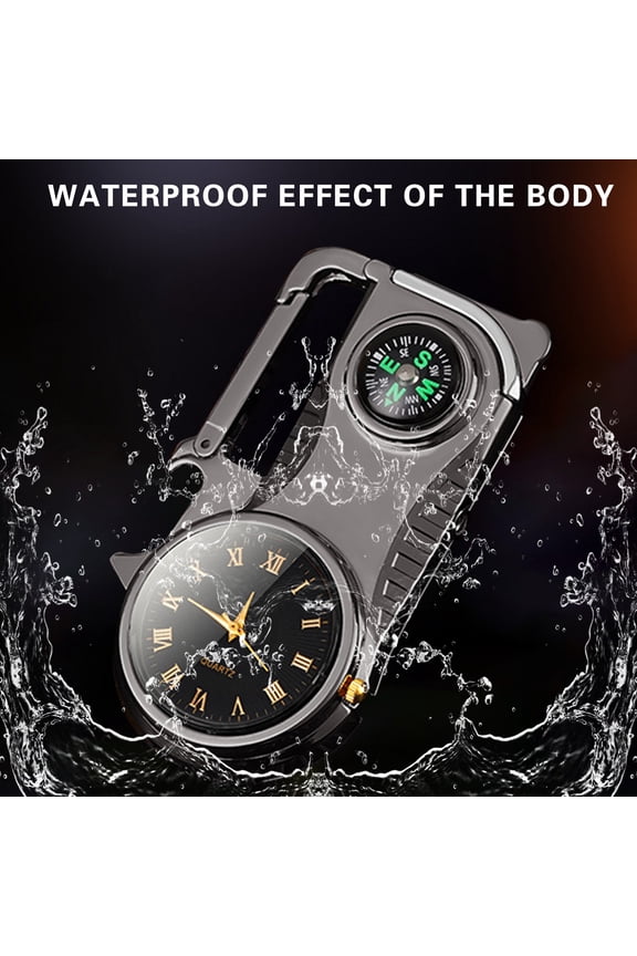 Multifunctional Compass Key Chain Bottle Opener With Colored Light Real Watch Five In One Windproof Lighter Black