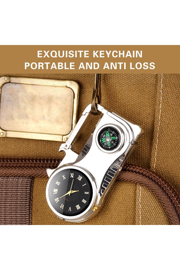 Multifunctional Compass Key Chain Bottle Opener With Colored Light Real Watch Five In One Windproof Lighter Silver